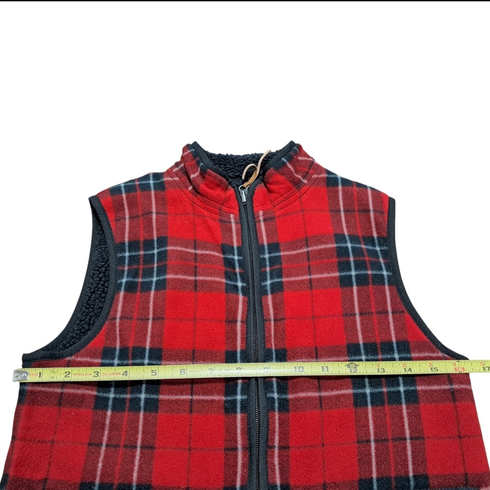 Eddie Bauer Plaid Fleece Vest Sherpa Lined Pockets Front‎ Red Black XS Petite - Picture 4 of 8
